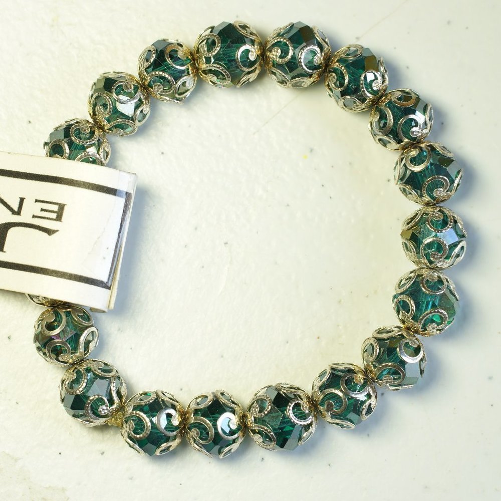 Green & Gold Ornate Detailed 2.5" Stretch Fit Bracelet